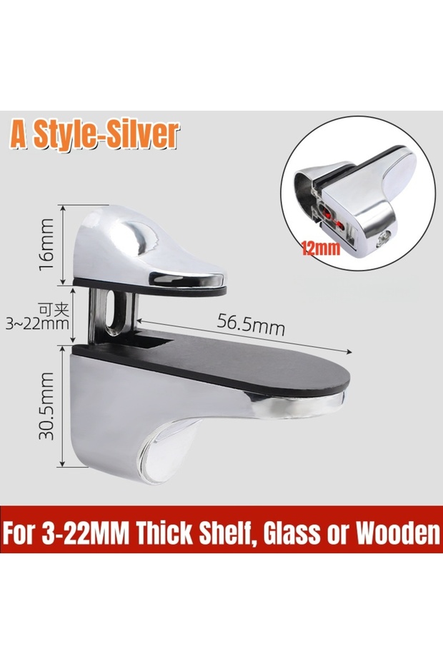 2PCS A Style-Black 2Pcs Adjustable Wood/Glass Shelf Bracket Wall Mount Zinc Alloy Shelf Holder Suppo