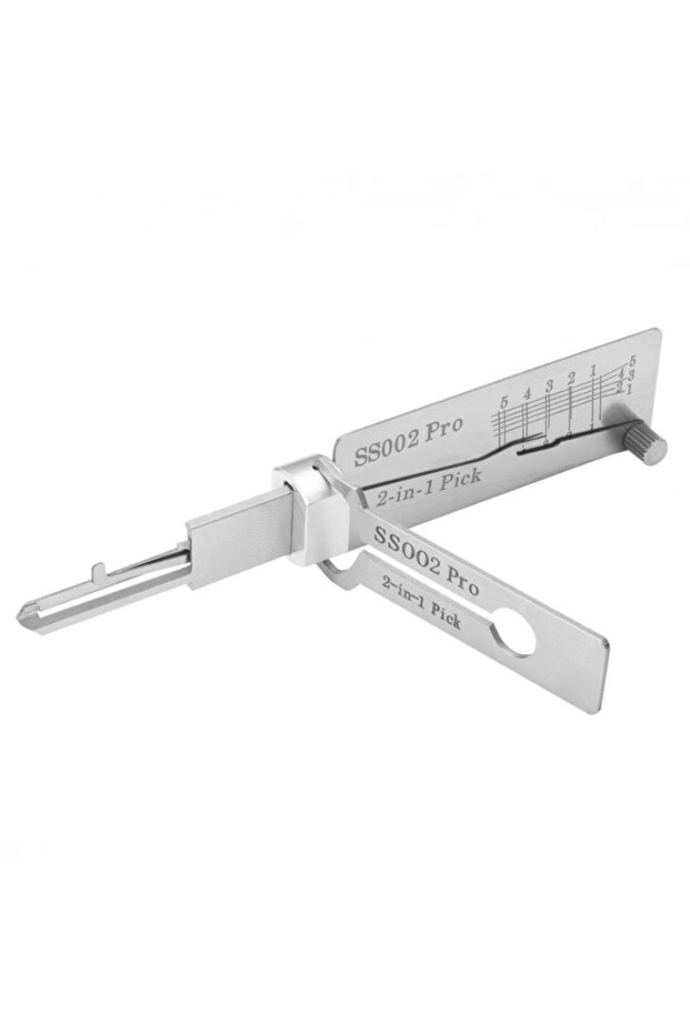 أداة SS002 Pro (ذات أخدود S) لفتح الأقفال من Lishi Yale، بالإضافة إلى أداتي SS001 وSS002، وهما أداتان في أداة واحدة لفك تشفير المفاتيح الرئيسية.