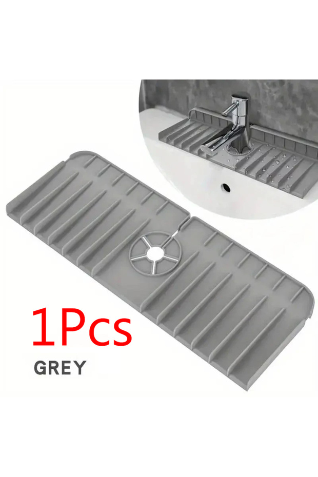 Grey-1PCS Silicone Faucet Pad Dishwashing Soap Sponge Holder Sink Kitchen Countertop Drying Pad Bath