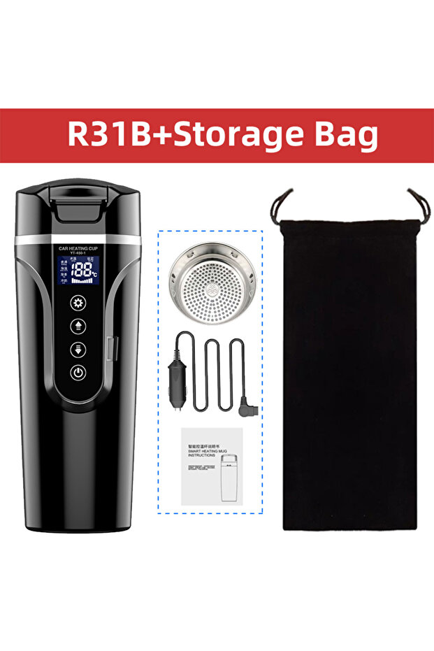 R31B-Storage Bag Portable Electric Kettle 12v/24v Smart Car Heating Cup Touch Screen Thermal Mug 450