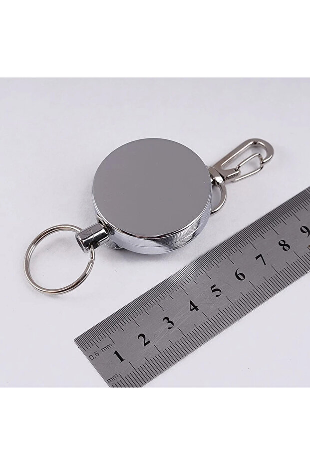 Silver Stainless Steel Wire Rope Elastic Keychain Recoil Sporty Retractable Alarm Key Ring Anti Lost