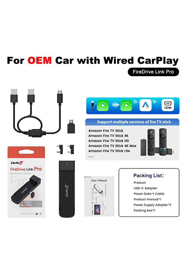 سيارة المصنع الأصلية مزودة بمحول CarPlay FireDrive Link Pro CarlinKit FireDrive Link Pro اللاسلكي لـ Ama