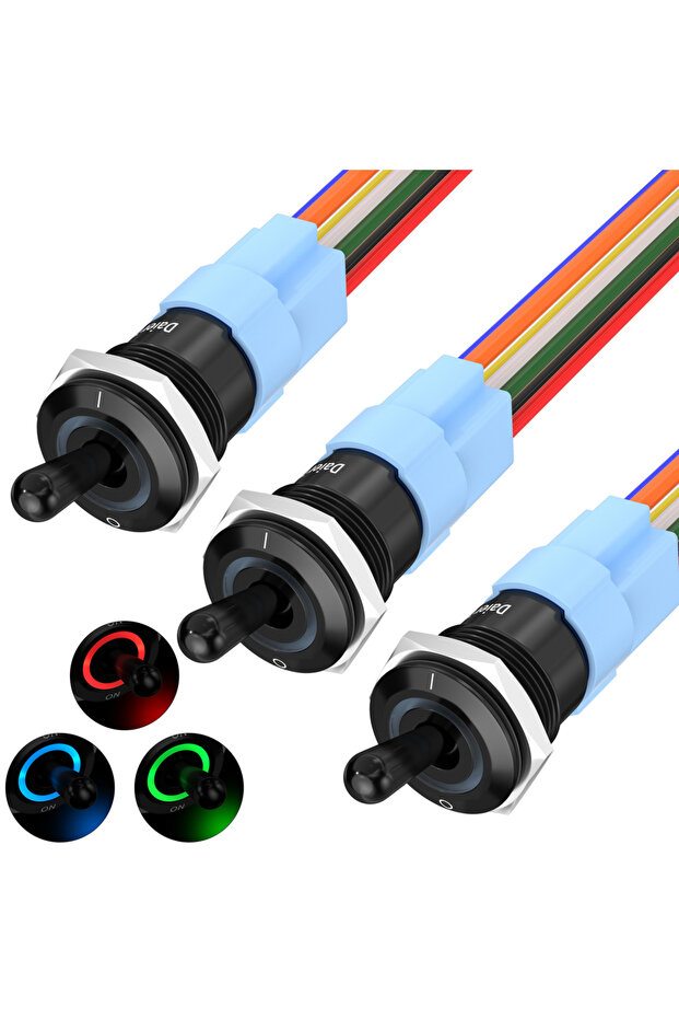 مفتاح تبديل RGB من داييرتك، 3 قطع، 12 فولت، مقاوم للماء، مفتاح تبديل مضيء، 12 فولت، 20 أمبير، مفتاح معدني شديد التحمل