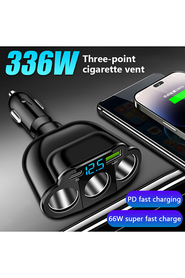 1 pc SEAMETAL 5 in 1 Car Charger 336W High Power Cigarette Lighter Splitter 66W Super Charging USB P