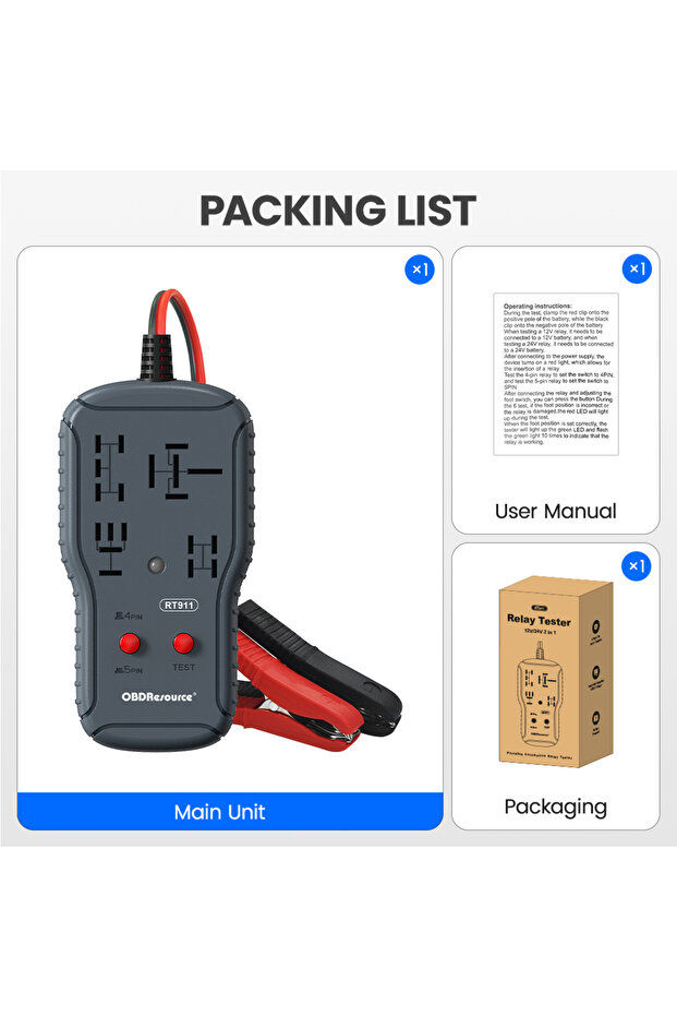 RT911 OBDResource 12V/24V Car Relay Tester 4Pin 5Pin Relay Detection Diagnostic Tool Professional Vo