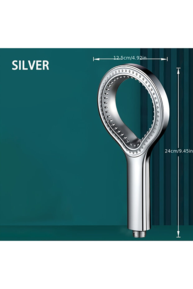 Silver 1 heart-shaped ring shower head - high-pressure elliptical design, porous and durable black p