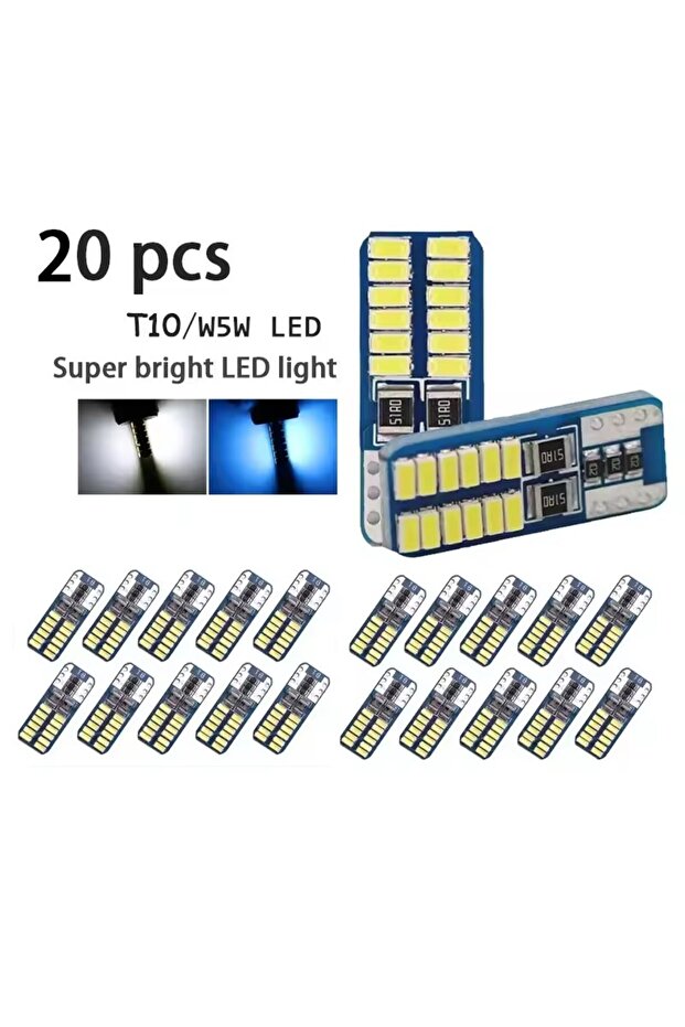 10PCS White 10/20PC T10 W5W LED Canbus 3014 24SMD No Error 194 168 T10 LED Car Interior Instrument L