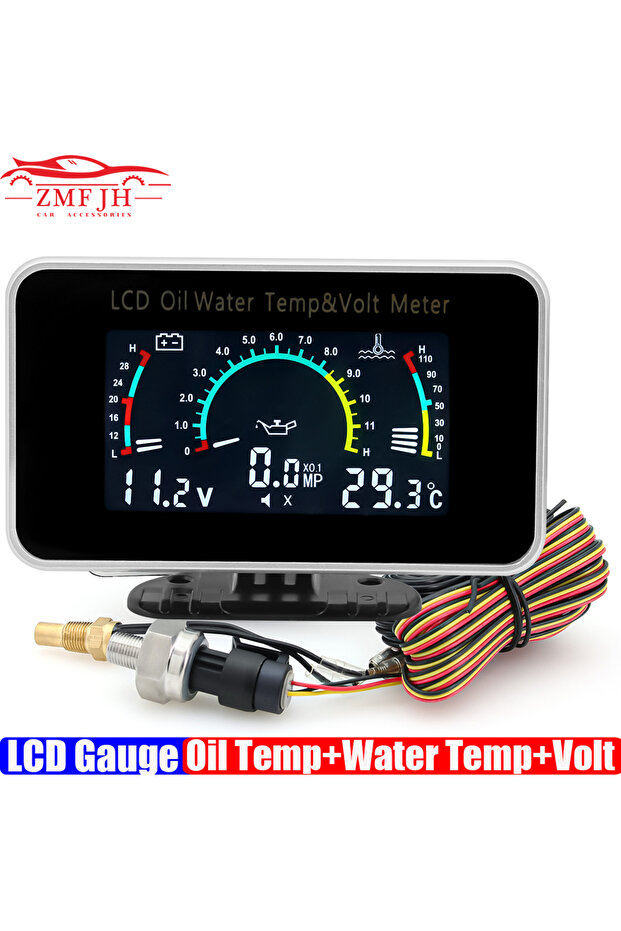 مقياس متعدد الوظائف 3 في 1 بشاشة LCD لقياس درجة حرارة الزيت + درجة حرارة الماء + الفولتميتر مع مستشعر 1/8NPT ...
