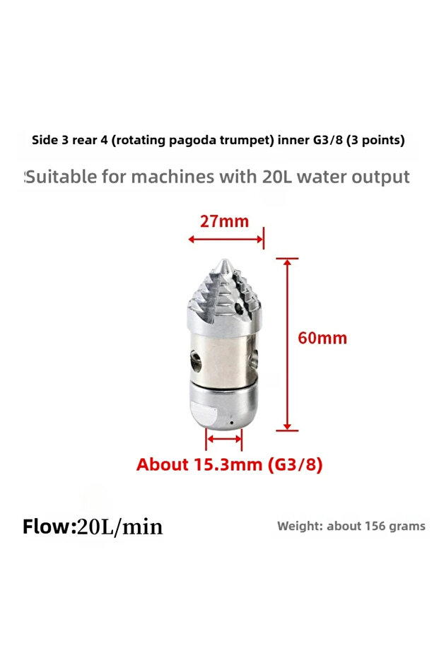 20L min High-Pressure Rotary Sewer Jetting Nozzle G3/8 Thread 5L/min Rotating Pagoda Drain Cleaning