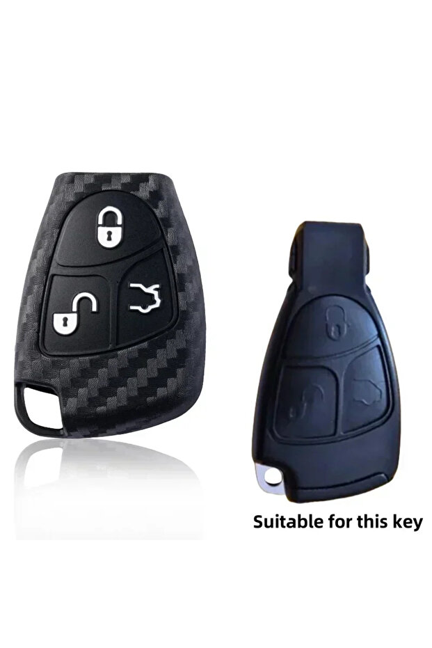 black Carbon Fiber Silicone Car Key Case For Mercedes Benz C B E R Class GL CLS CLK SLK W203 W211 W2