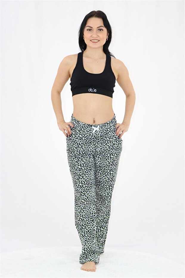 Green Leopard Patterned Long Bottom - 1