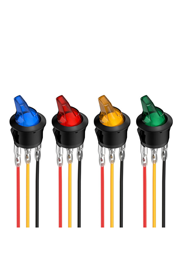 مفتاح تبديل مضيء ثلاثي الأطراف بإضاءة LED، 4 قطع، بألوان متنوعة، 12 فولت، 20 أمبير، تشغيل/إيقاف، 3 دبابيس، دائري، صغير الحجم