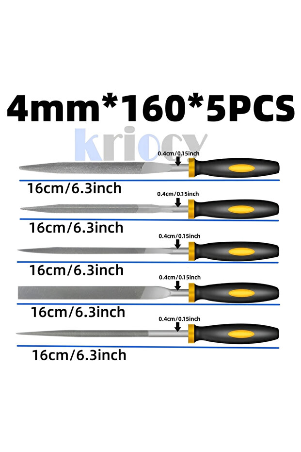 4mm X160mm Hardened Alloy Strength Steel Set includes Triangular, Round, and Half-Round File Needle
