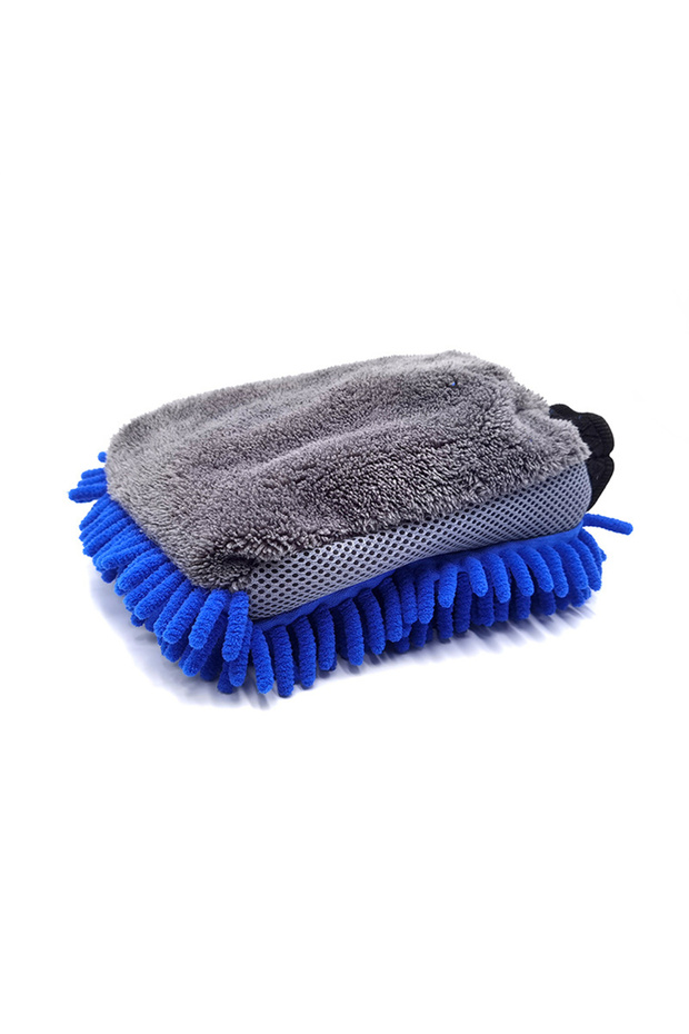 1PCS Blue Large Microfiber Car Wash Mitt Waterproof Chenille Gloves Thick Car Cleaning Mitt Wax Deta