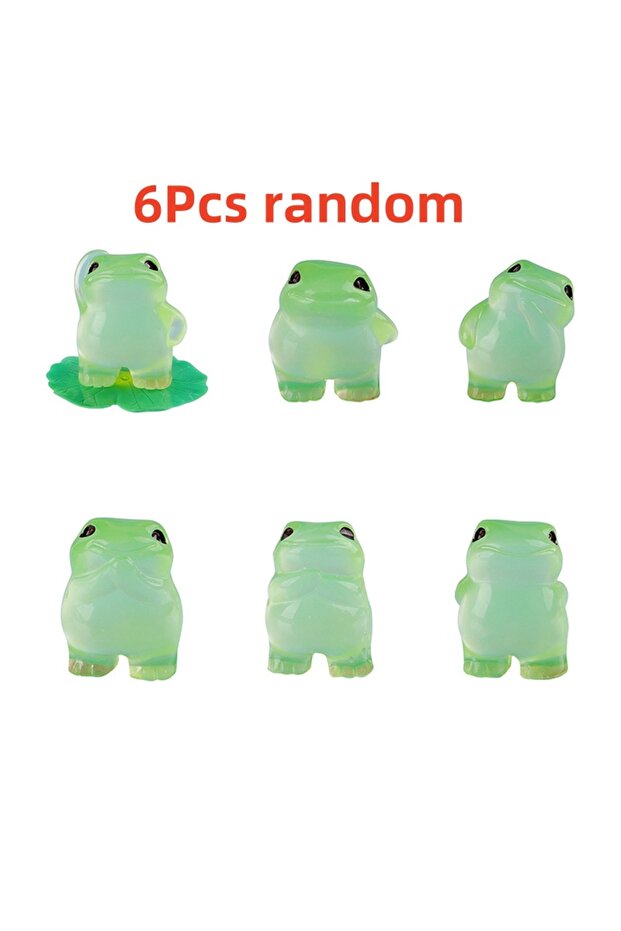 6Pcs random 6pcs Luminous Mini Resin Frogs - Decorative Small Toy Frogs for Dollhouse Fairy Garden A