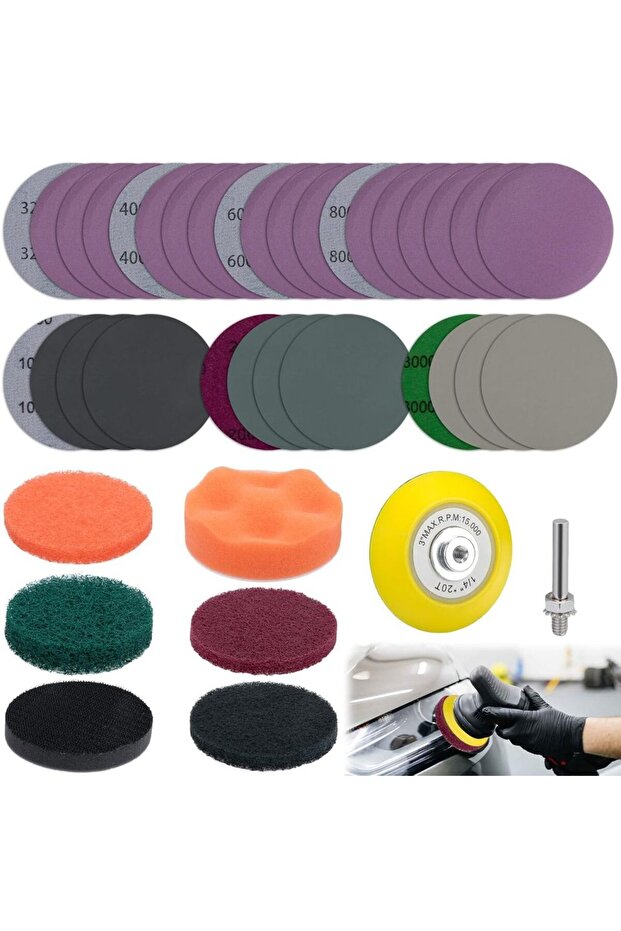 38PCS 38Pcs 3Inch Auto Headlight Polishing Set with Sanding Discs Scouring Pads Polishing Pads for A
