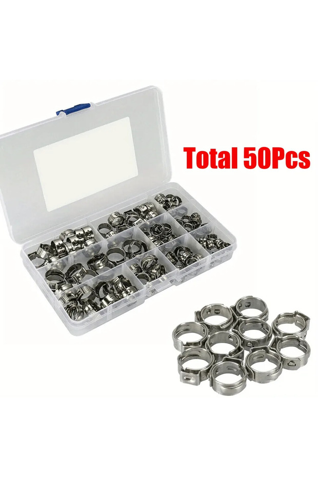 304 Stainless Steel Hose Clamps 50PCS Kit | 7-15.7mm Adjustable Clips for Automotive, Water Pipe,...