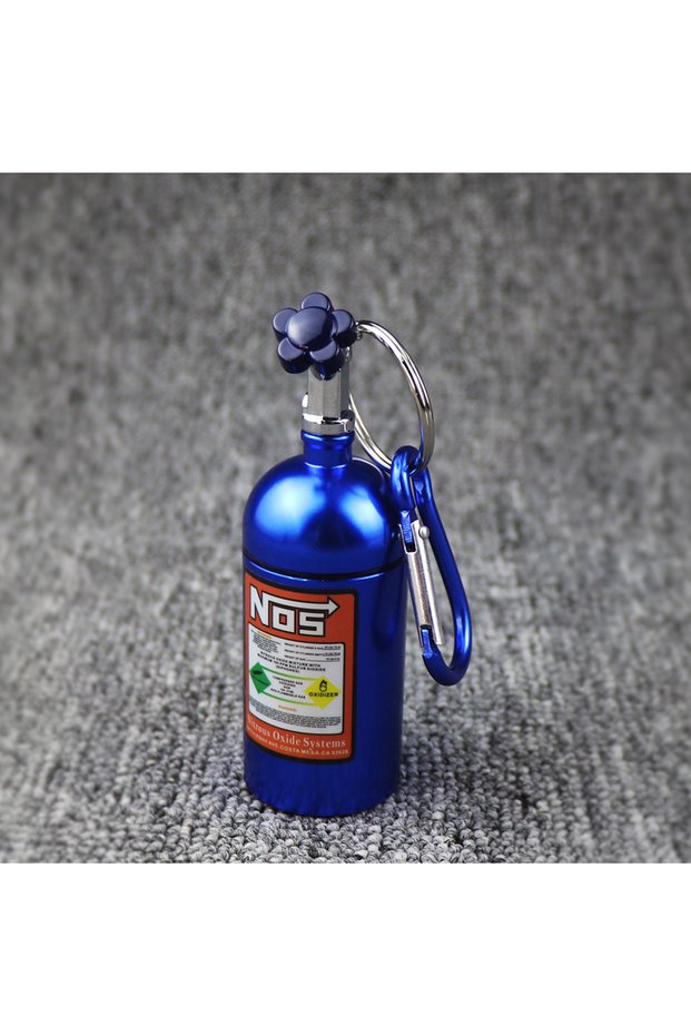 Blue 10cm Outdoor NOS Bottle Style Key Chain Car Ashtray Metal Car Ashtray High Quality Aluminium Ke