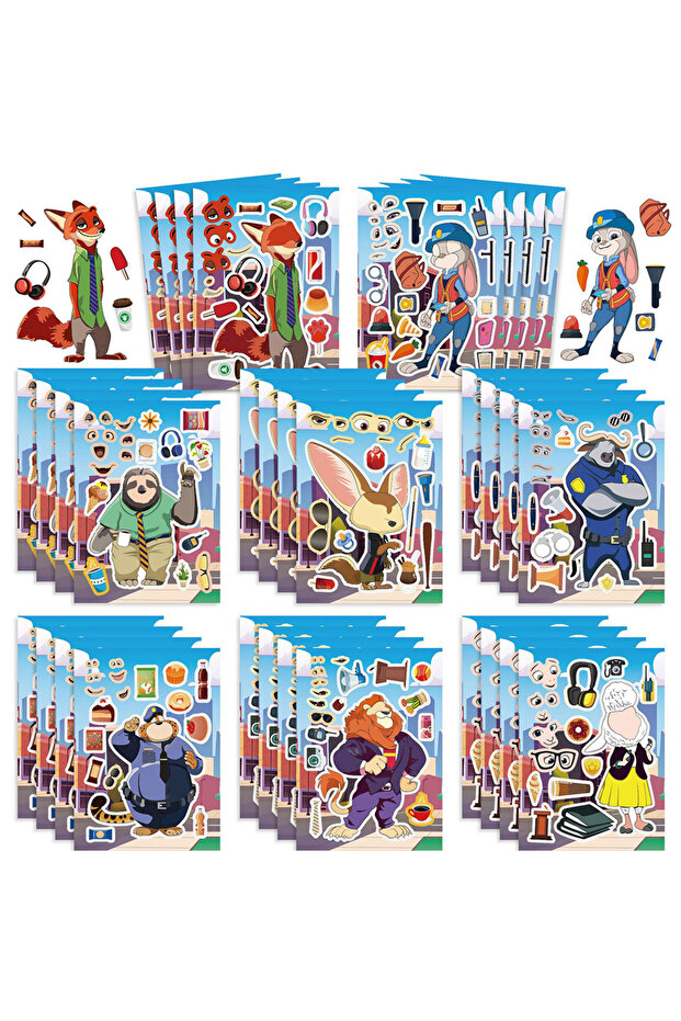 8Sheets 8/16pcs Disney Cartoon Zootopia Puzzle Stickers Games Funny DIY Make a Face Assemble Jigsaw