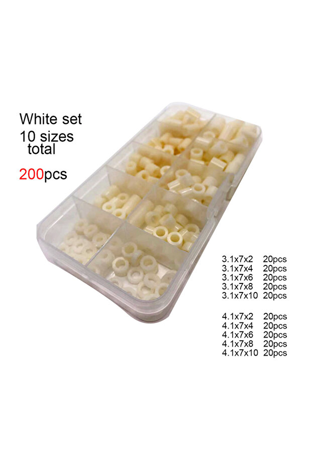 black set 200pcs/set M3 M4 10 Sizes Black White ABS Nylon Plastic Non-Threaded Spacer Hollow Standof