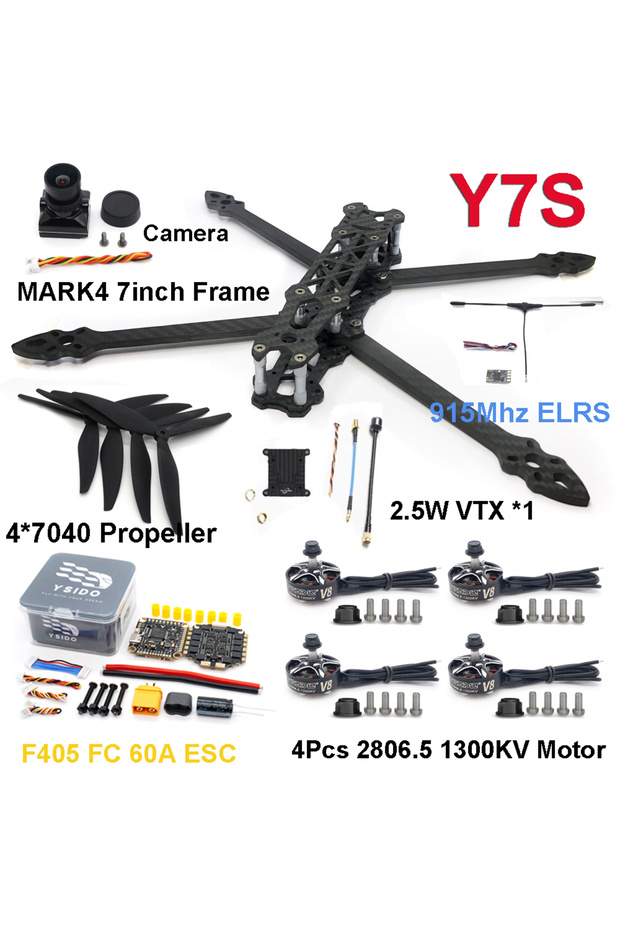 Y7S Mark4 7in 295mm Frame F405 FC 60A ESC Stack 2806.5 1300KV Motor 7040 Propeller 2.5W VTX for RC F