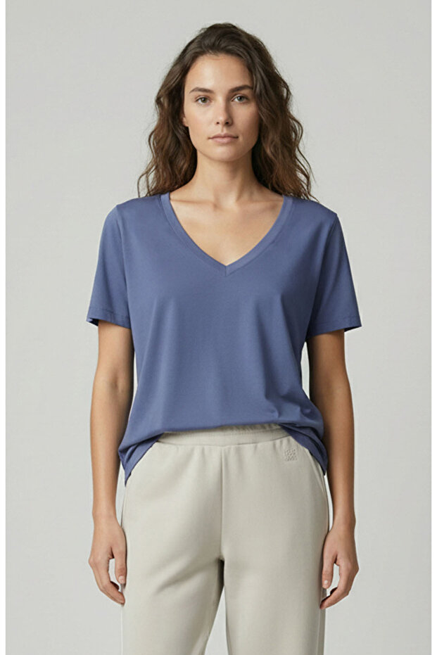 İndigo Basic V Yaka Tshirt - 3