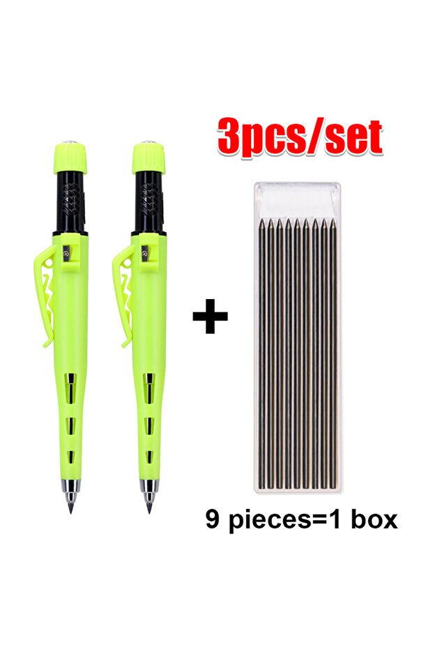 2yellow 9leads 3pcs/set New 55mm Long Head Carpenters Woodworking Pencils With Pencil Cap, 2.8mm Woo