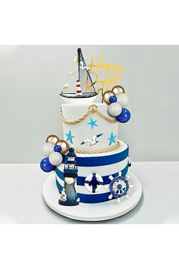24pcs Nautical Cake Ship Lighthouse ball Seagulls Anchor Rudder Cake Decorations for Birthday Party