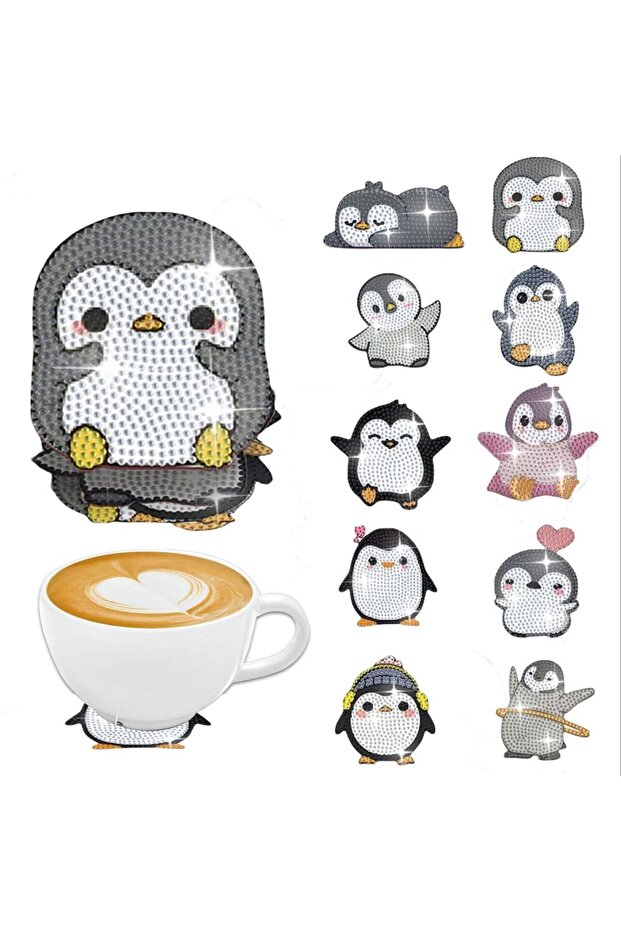 AA1597B 10 DIY Diamond Painting Art Set Penguin Coaster Special Shape Crystal Artificial Diamond Mos