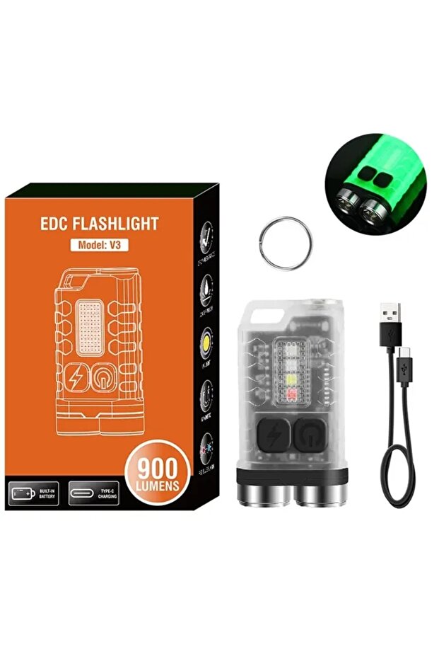مصباح يدوي صغير محمول V3 EDC قابل لإعادة الشحن عبر USB مع خاصية المغناطيس