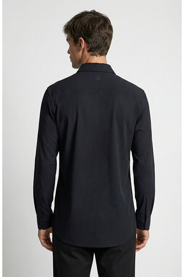 Siyah Uzun Kollu Teknik Örme Gömlek - 3