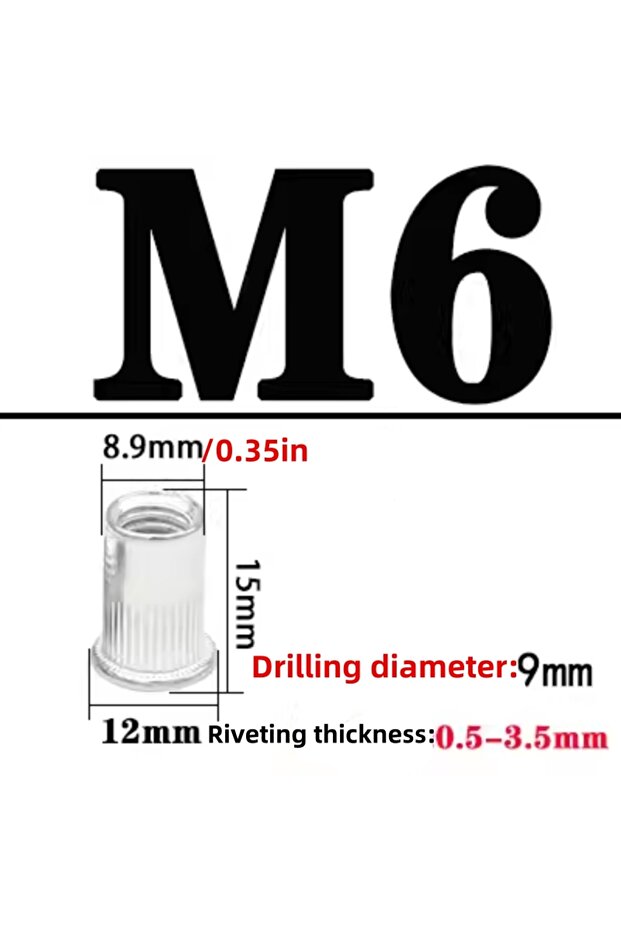 50Pcs M6 Aluminum Alloy Rivnut Alloy Rivnut Flat Head Threaded Rivet Insert Nutsert Cap Rivet Nut M3