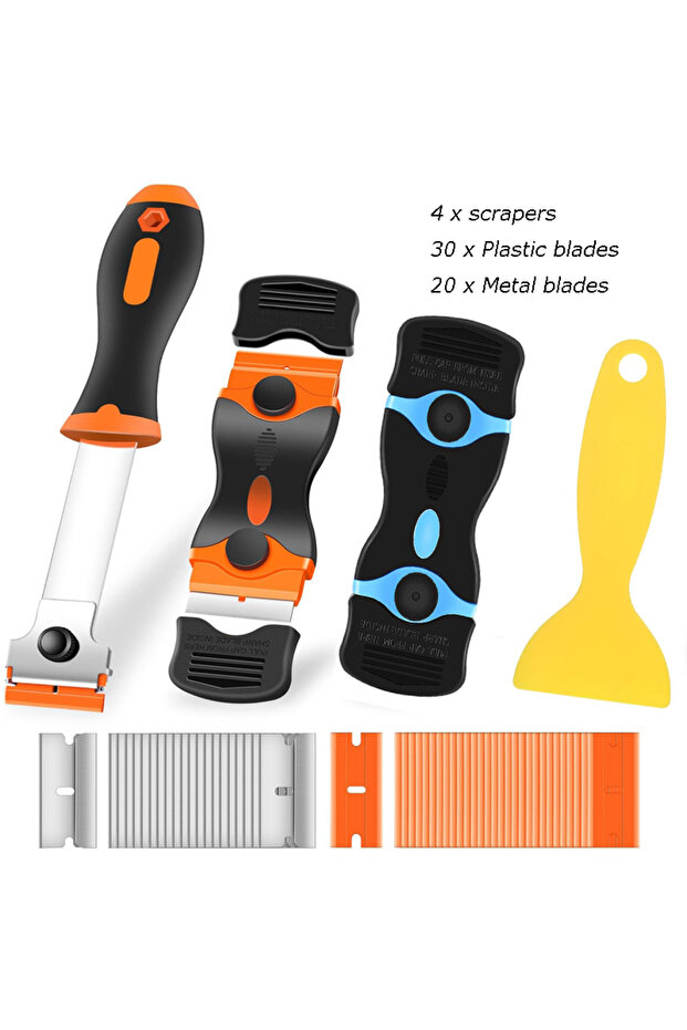 Kit 54pcs Plastic /Metal Razor Blade Scraper Multi-Purpose Glass Scraper for Window Label Sticker De