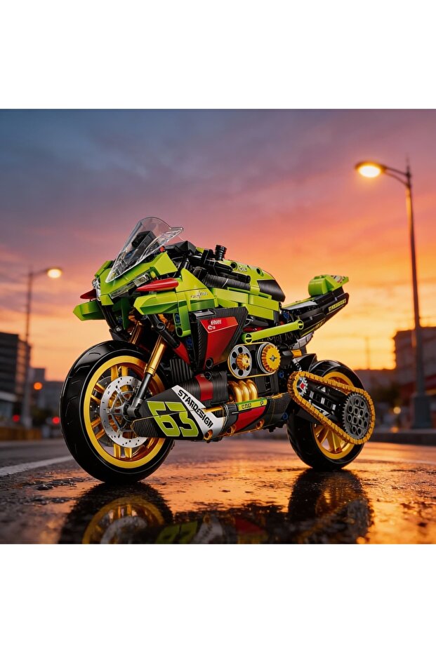 S High-Tech 1:8 Scale Motorcycle Building Blocks City Motorbike Locomotive Modular Bricks Model Toy.