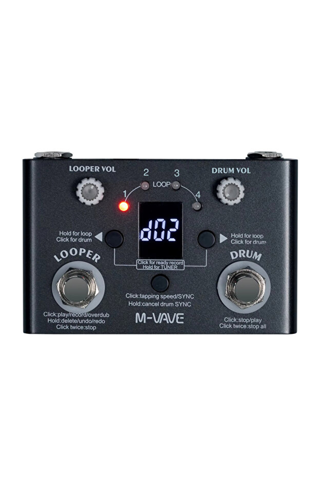 Lost Tempo Black M-vave Lost Tempo V2 Drum Machine & Looper Guitar Effect Pedal, Built-in 30 Drums 1