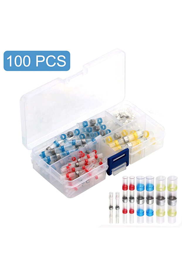 100Pcs Box 100PCS Waterproof Solder Seal Wire Connectors, Heat Shrink Terminals Kit, Marine Grade Bu
