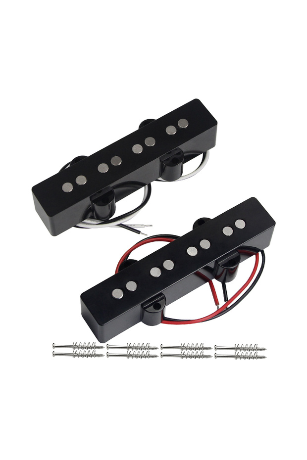 FLEOR Set of Open Style Alnico 5 Bass Pickups JB Neck Bridge Pickups Black for Bass 4 Strings