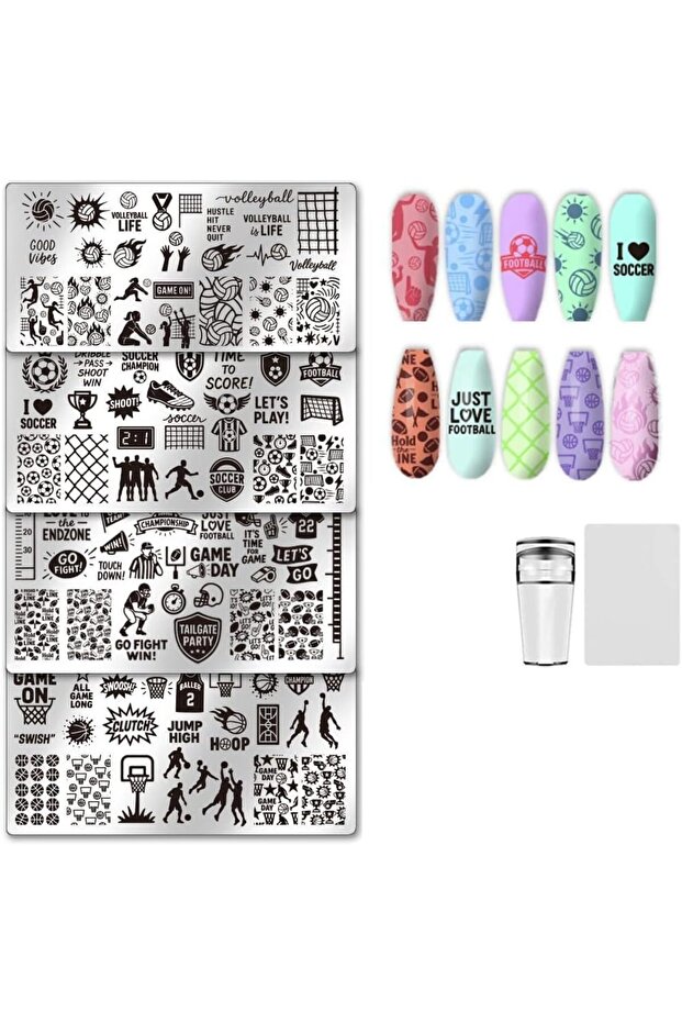 AECH011-01889 4Pcs Nail Stamp Plates Set Sport Stamping Plate Floral Leaf Plant Theme Stamp Template