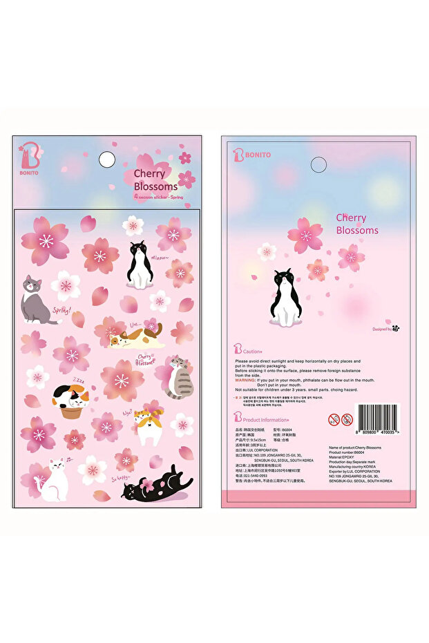 B6004 cherry blossom Korean Import BONITO Cherry Blossoms Cat Crystal Drop Stickers Scrapbooking Diy
