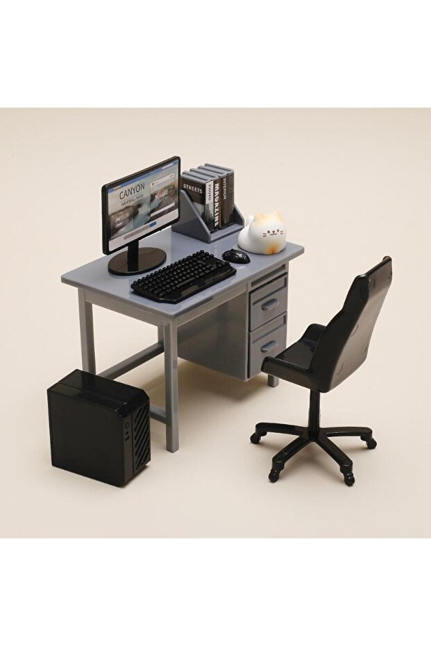 A2 1 Set 1/12 Scale Dollhouse Miniature Furniture Kit With Computer Keyboard Desk Chair Miniature Sc