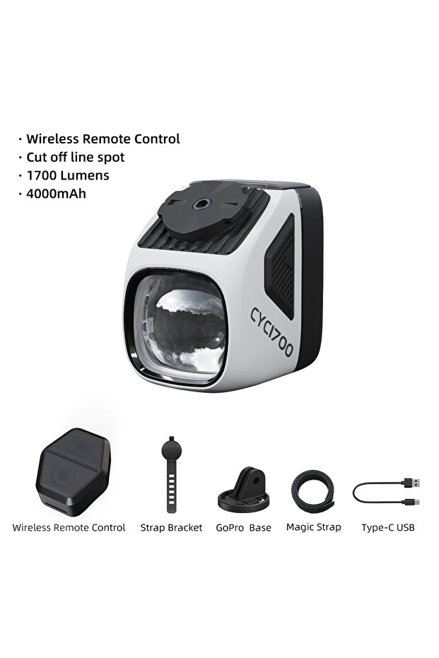 CYC1700 Wireless Remote Hanging Bike Headlight High Brightness Cutoff Line Front Light 4000mAh 1700