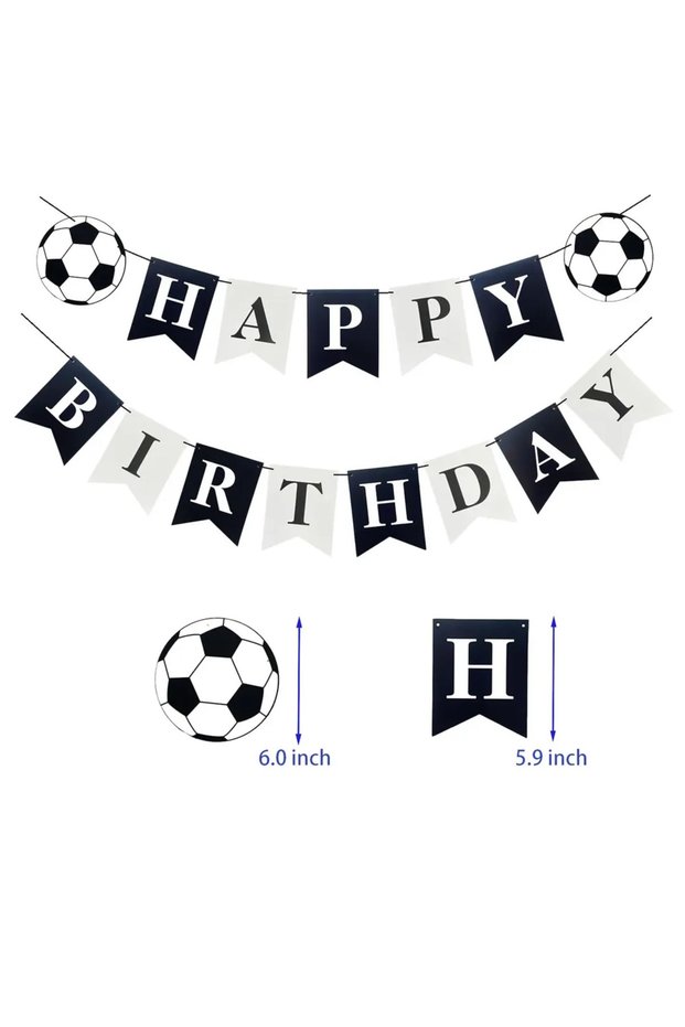 HaiBai Soccer Black White Happy Birthday Banner for Birthday Party Decorations Swallowtail Flag Happ