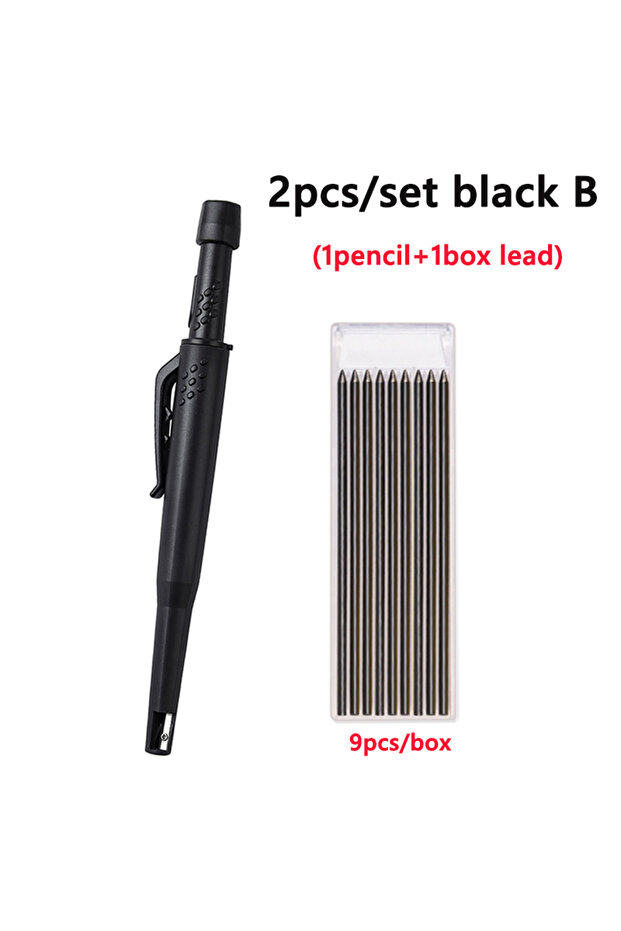 2pcs black B Woodworking Pencil Set 2.8mm Deep Hole Mechanical Pencil Marker With Built in Sharpener