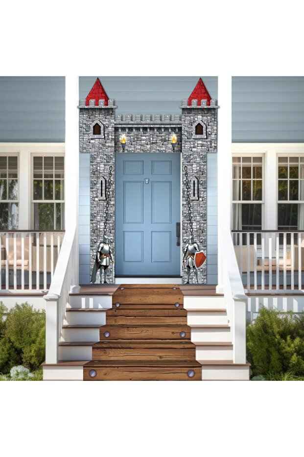 grey 4PCS Medieval Entryway Party Decoration Castle Party Supplies Medieval Themed Hanging Door Bann