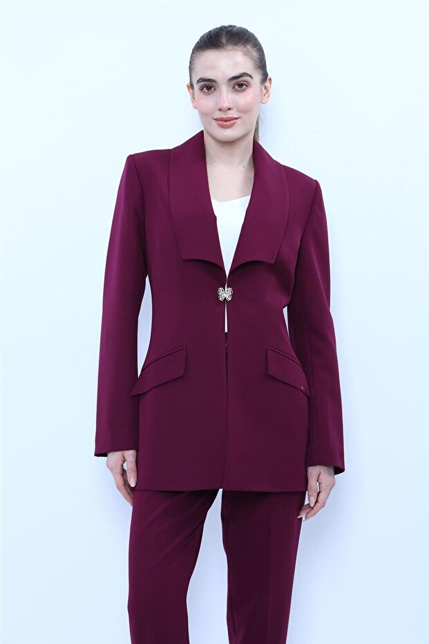 American Collar Modern Long Women's Jacket - Plum - 1187100