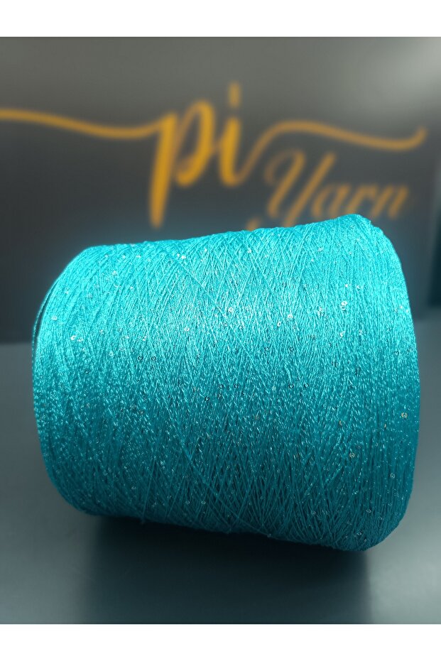 Imported Sequin Hand Knitting Yarn 200Gr Turquoise Silver Sequin.