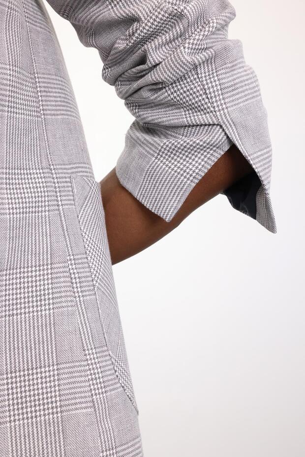 Gray Plaid Patterned Blazer Jacket 4733 - 2