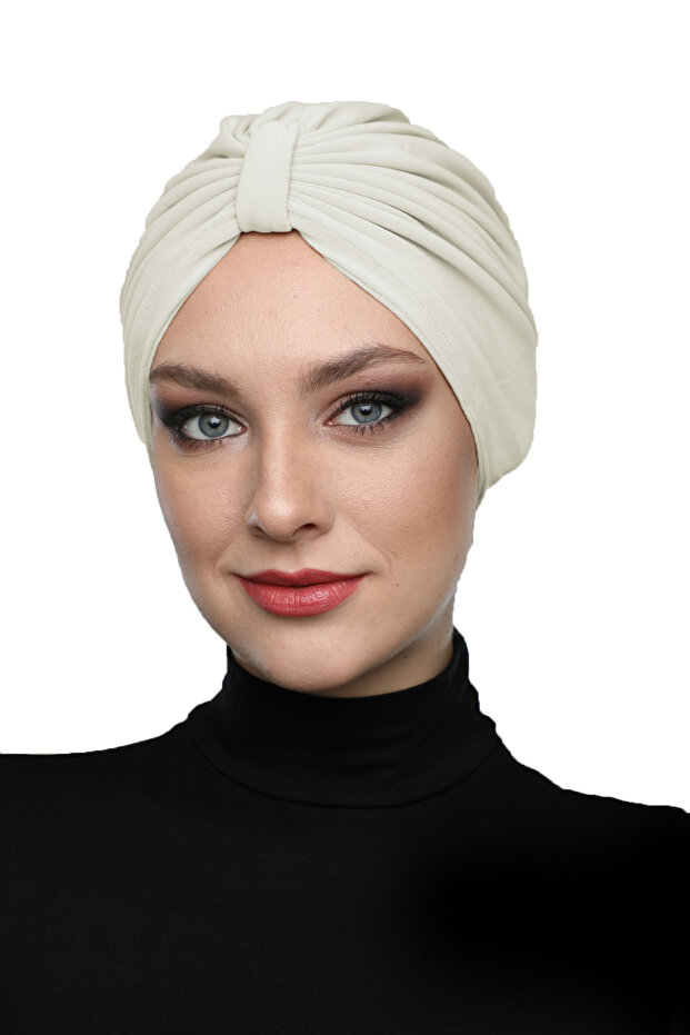 Butterfly Lined Cream Ready-Made Turban Hijab Pool Cap Suitable for Medical Use