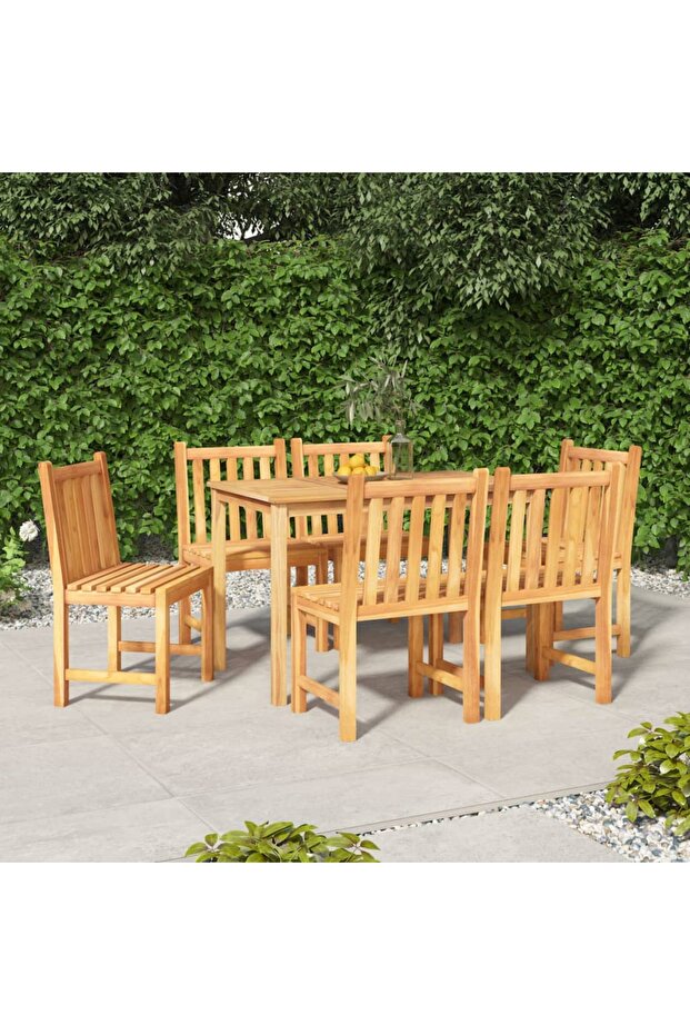 7 Piece Garden Dining Set Solid Wood Teak