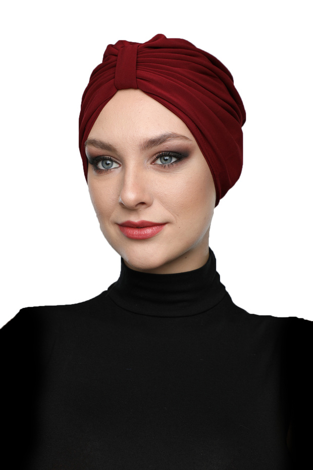 Butterfly Lined Burgundy Ready-To-Wear Turban Hijab Pool Cap Suitable for Medical Use